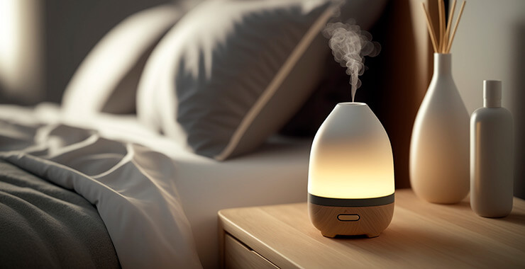 Humidifier/diffuser next to bed
