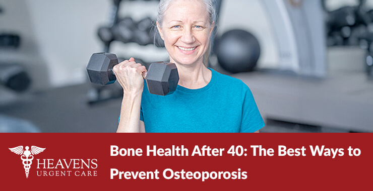 an older woman lifting a dumbell weight for her bone health after 40